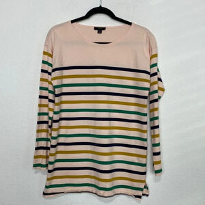 J Crew Peach Striped 3/4 Sleeve Tunic Top Size XS